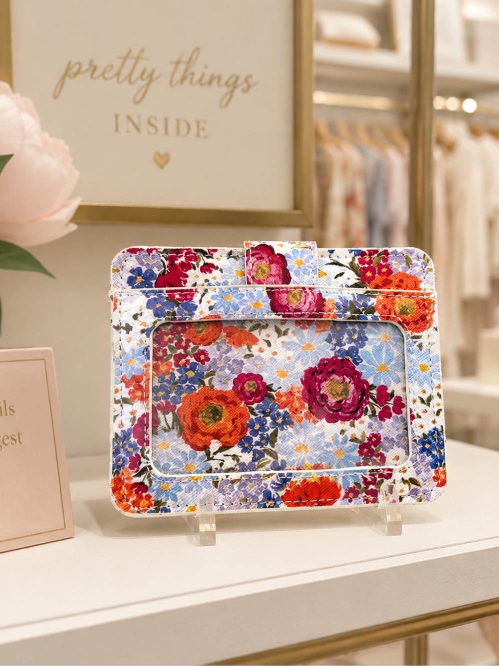 Elyse Breanne Floral RFID Blocking Card Wallet Key Ring NWT
